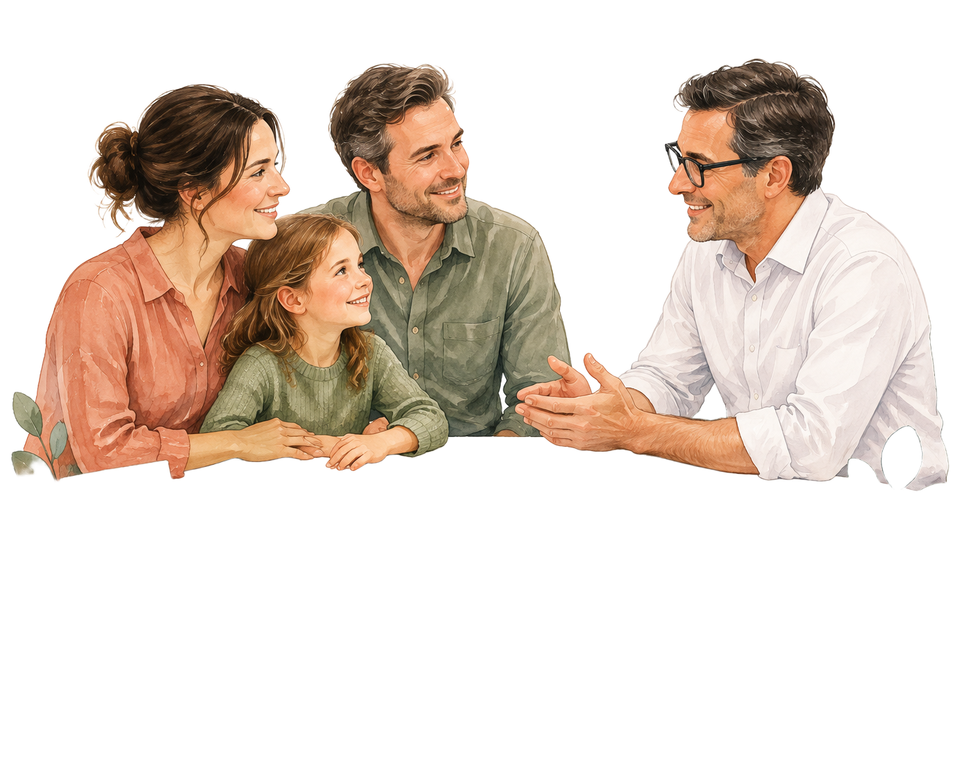 A child and parents having a reassuring conversation with their doctor